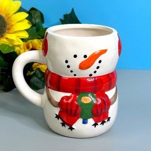 Bay Island‎ Christmas Snowman Hand Painted 3D Ceramic Coffee Hot Cocoa Mug Cup